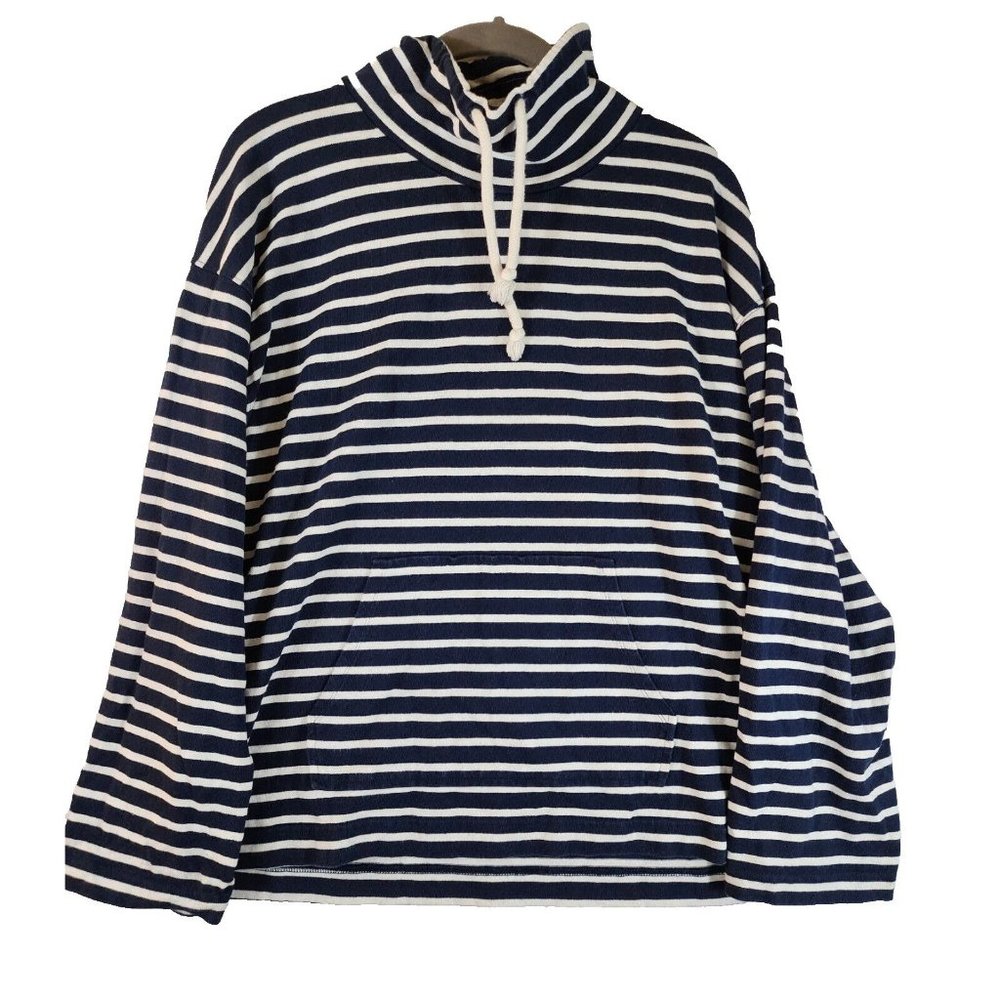 J. Crew Large Crew Neck Pullover Blue White Striped Long Sleeve Nautical Sweater